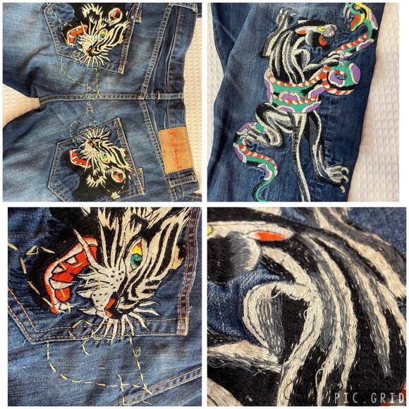 VTG Ed Hardy Denim 2008 Men’s Animal Embroidered Jeans Y2K Street Style Size 33 - Picture 4 of 16